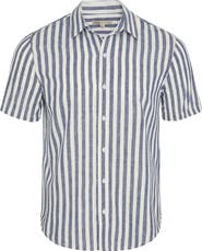 Onia Stripe Short Sleeve Linen & Cotton Blend Button-Up Shirt