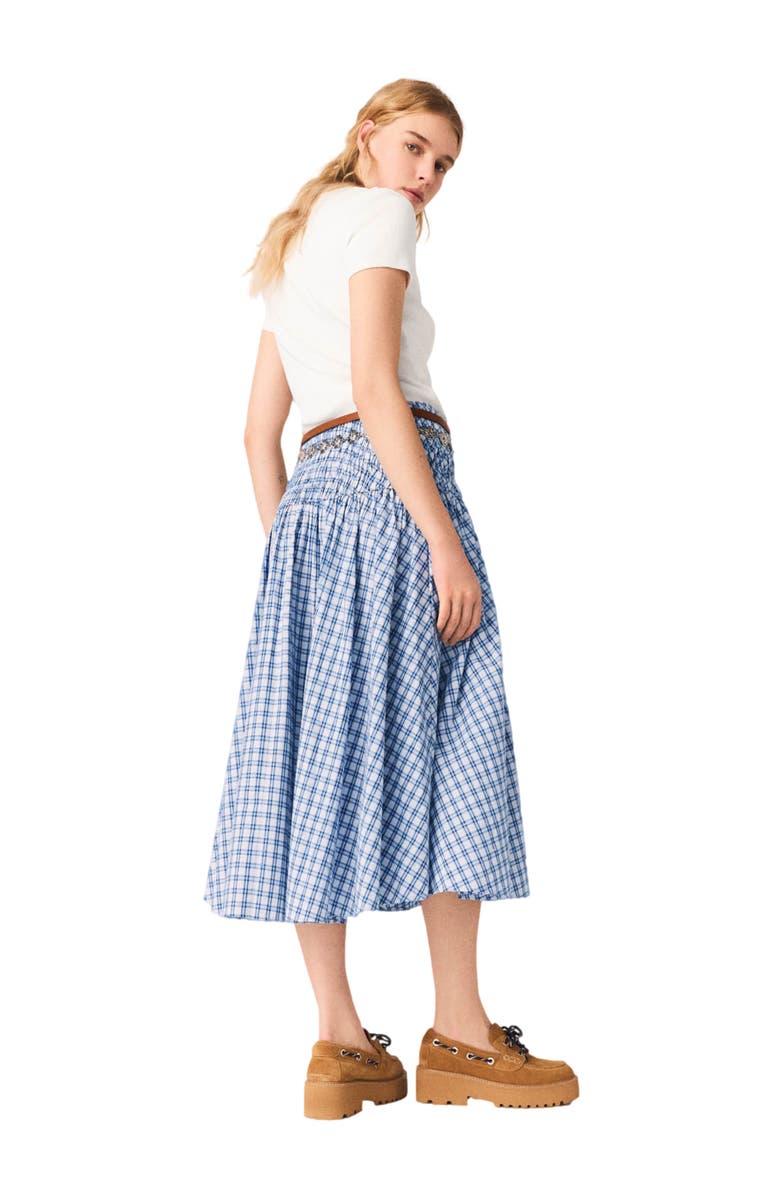 maje Rhinestone cotton maxi skirt, Alternate, color, Blue Check Print