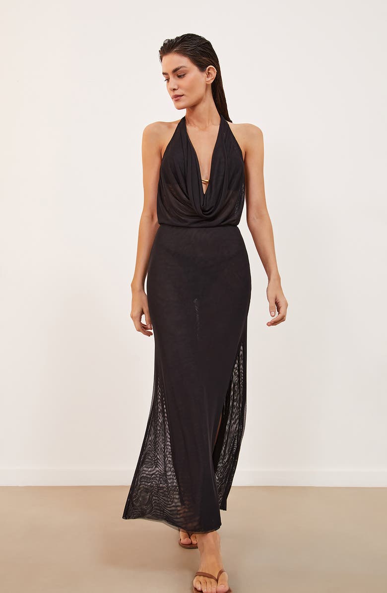 ViX Paula Hermanny Tilly Halter Semisheer Mesh Cover-Up Dress, Alternate, color,