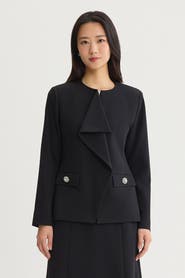 Ming Wang Stretch Deco Crepe Drape Front Jacket