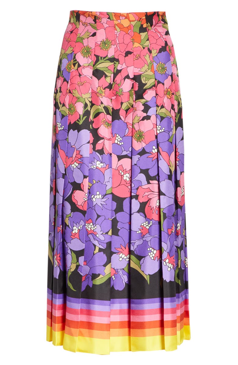 Gucci Flower Dégradé Pleated Silk Skirt, Alternate, color, 