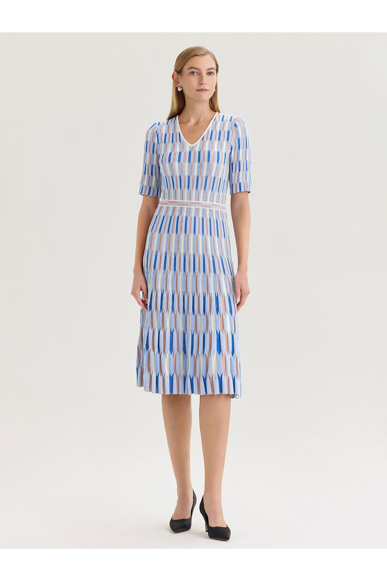 Fit & Flare Geometric Soft Knit Midi Dress, Main, color, Biscotti/Aegean Blue