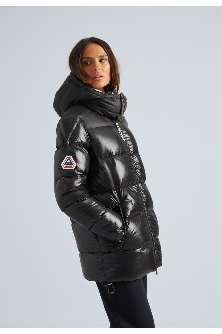 High Collar Down Puffer Jacket, Alternate, color, Black/Stone