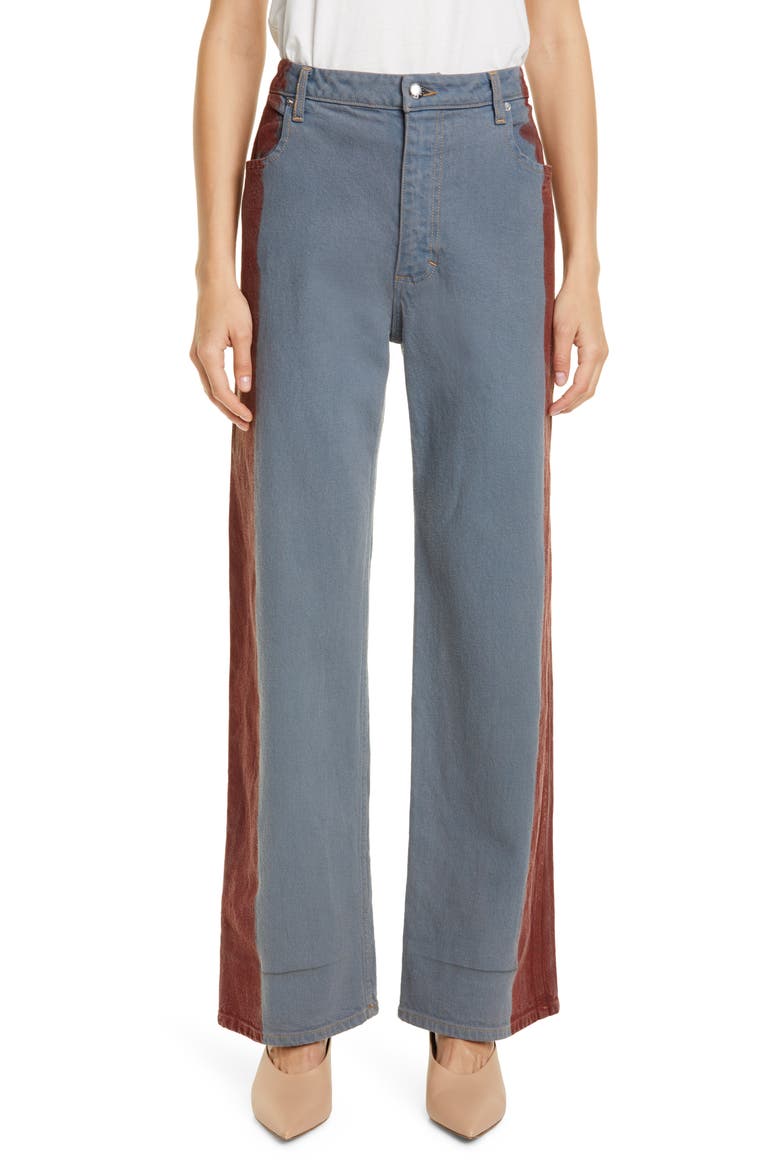 Side Stripe Wide Leg Jeans, Main, color, GREY RED TIP