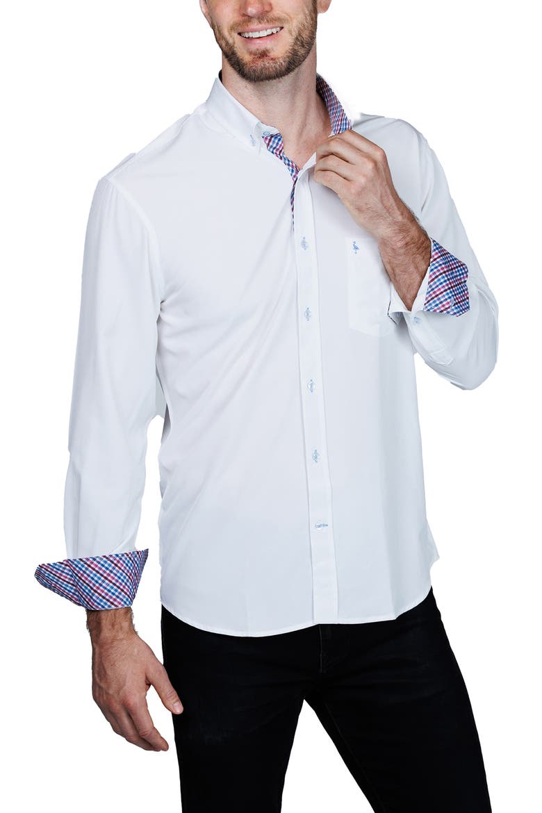 Mélange Performance Button Down Shirt, Alternate, color, WHITE