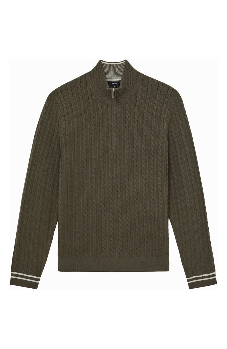 Reiss Tuscano Cable Quarter Zip Sweater, Alternate, color, Khaki Green