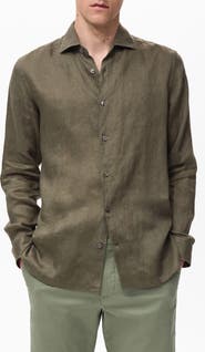 MANGO Slim Fit Linen Button-Up Shirt