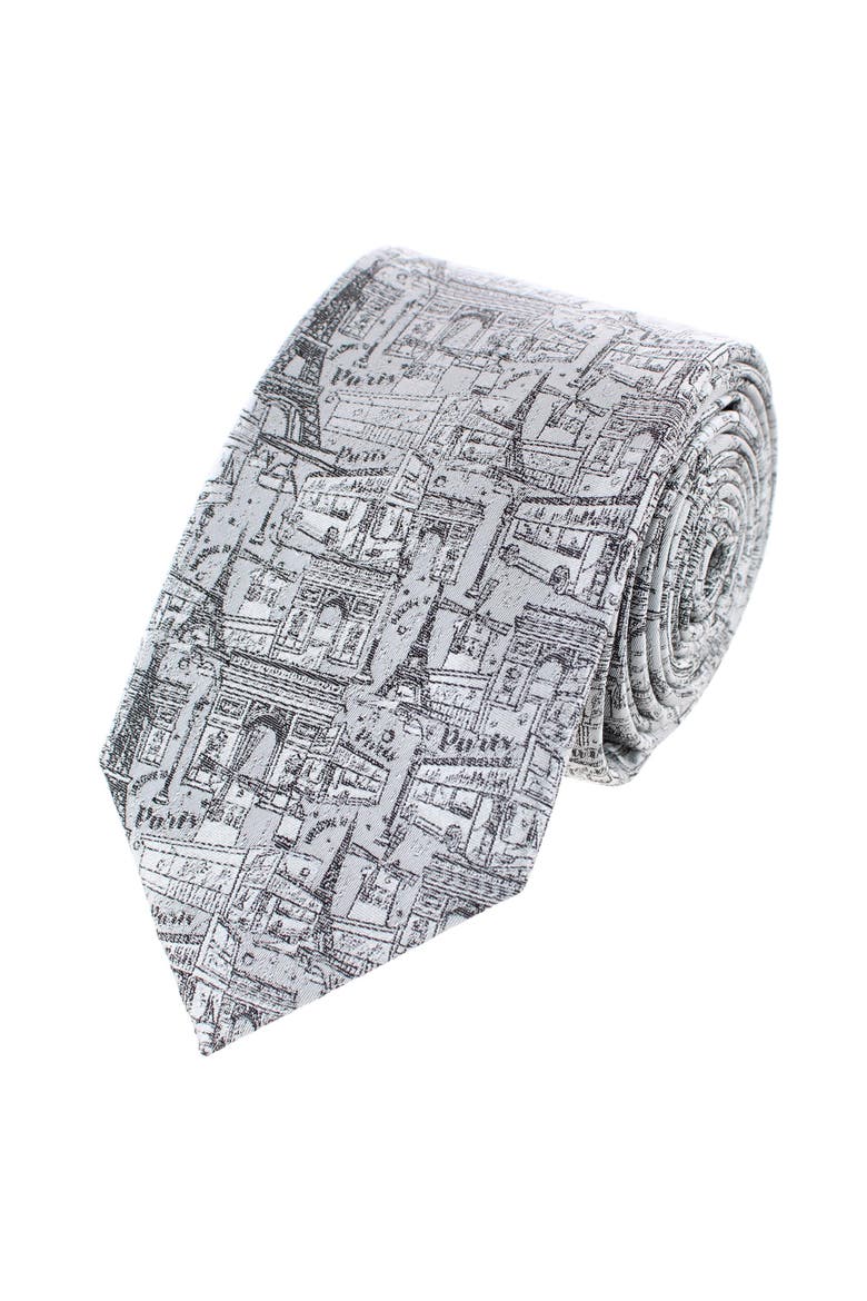 Parisian Nights Silk Novelty Necktie, Main, color, Silver