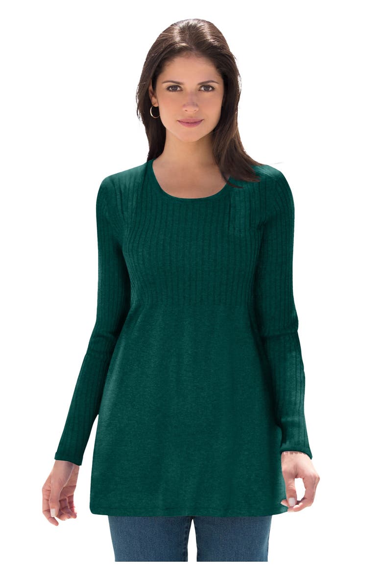 Ribbed Baby Doll Tunic Sweater, Main, color, EMERALD GREEN