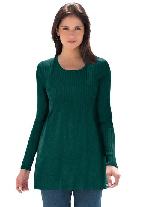Ribbed Baby Doll Tunic Sweater (Plus)