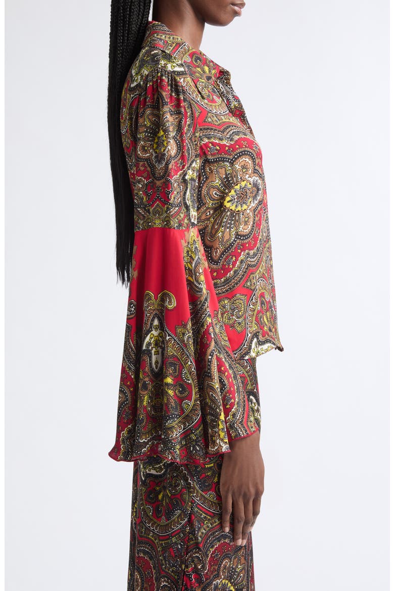 Willa Fitted Button Up Top with Bell Sleeves, Alternate, color, BON VOYAGE HIBISCUS MULTI