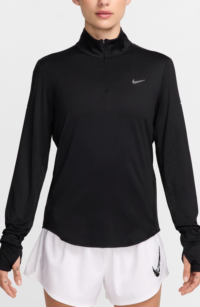 Nike Swift Dri-FIT UV Half Zip Running Top, Main, color, 010 010 Black/Reflective Silv