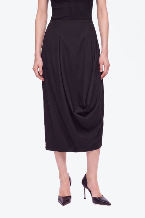 Draped Pleat Detail Midi Skirt