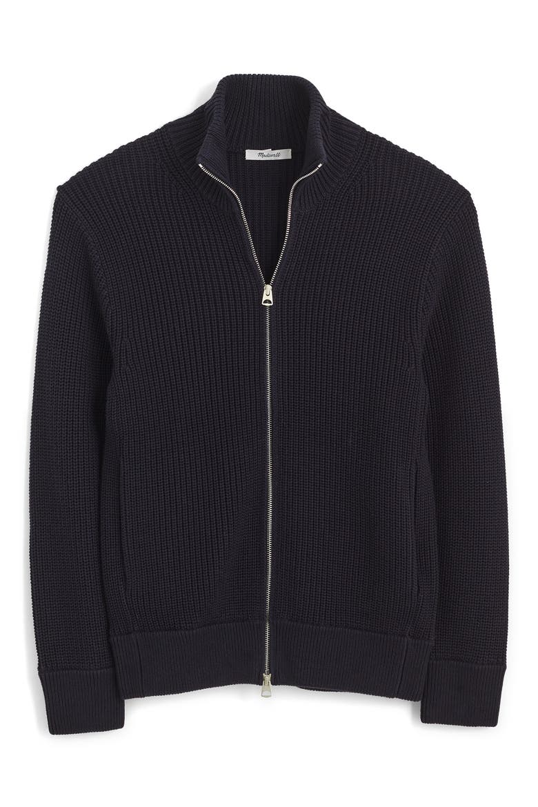 Shaker Stitch Full Zip Cotton Sweater, Alternate, color, OBSIDIAN BLUE