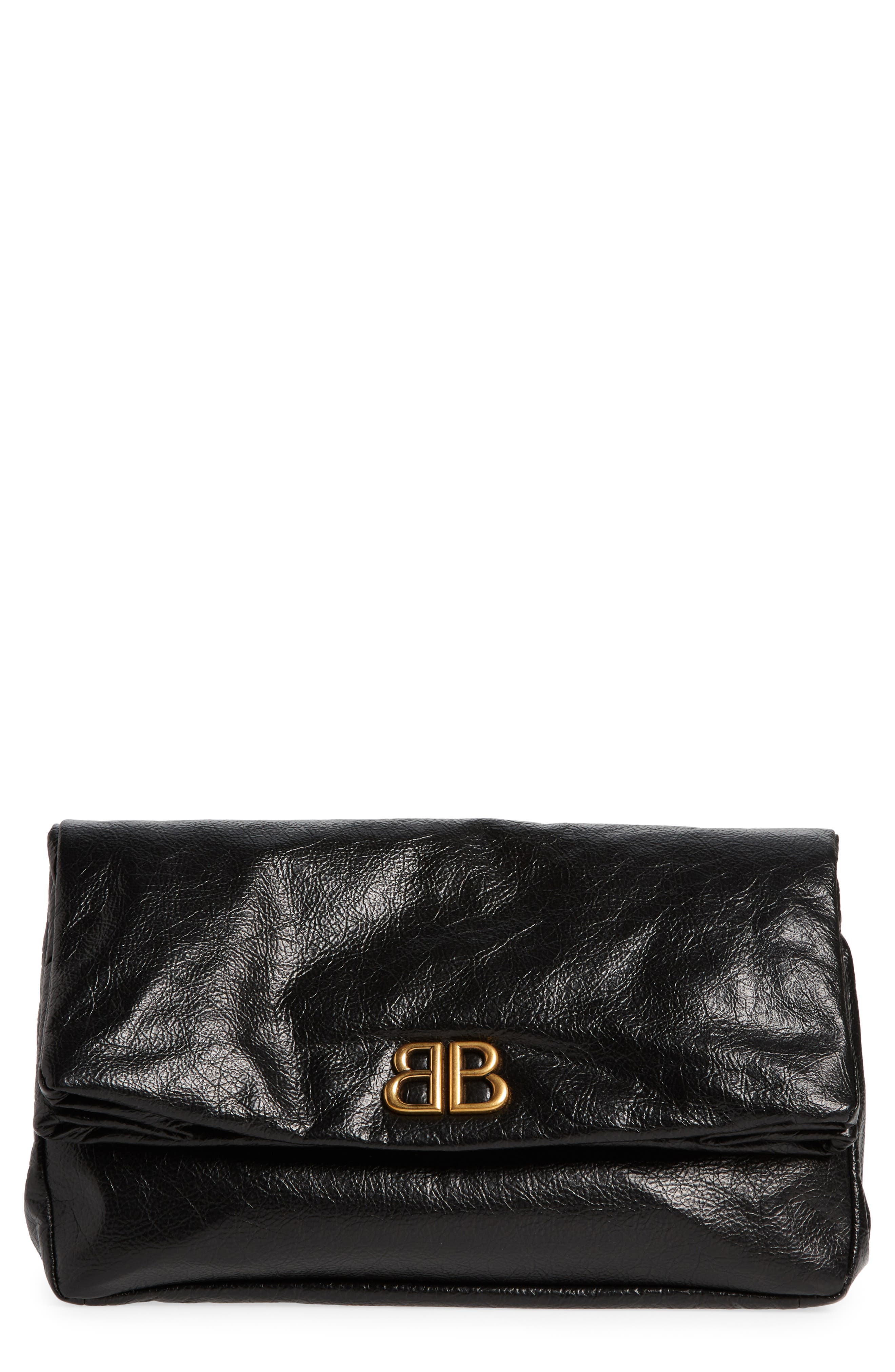 Balenciaga Monaco BB Logo Leather Clutch, Main, color, 
