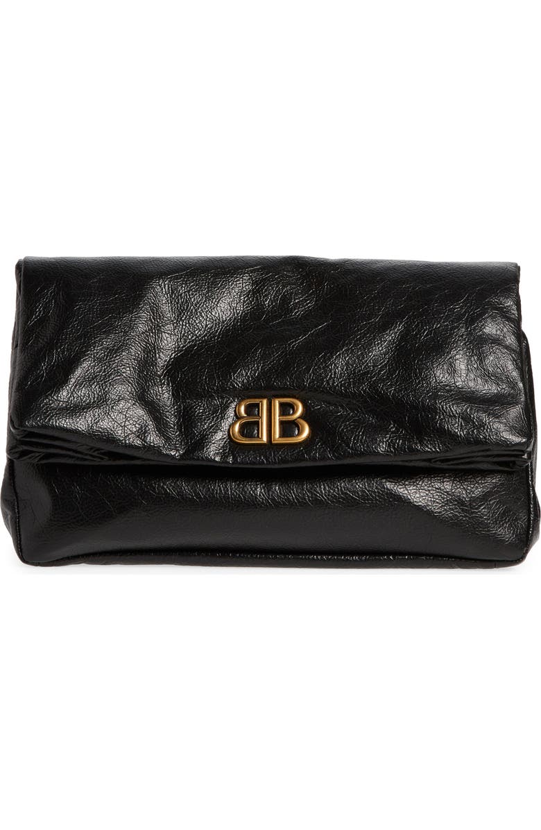 Balenciaga Monaco BB Logo Leather Clutch, Main, color,