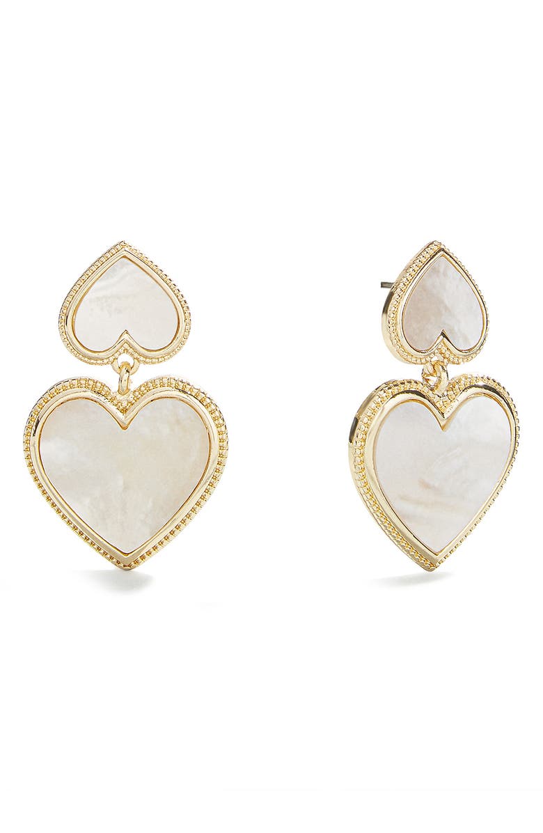 BaubleBar Kimberly Faux Pearl Heart Drop Earrings, Main, color, White