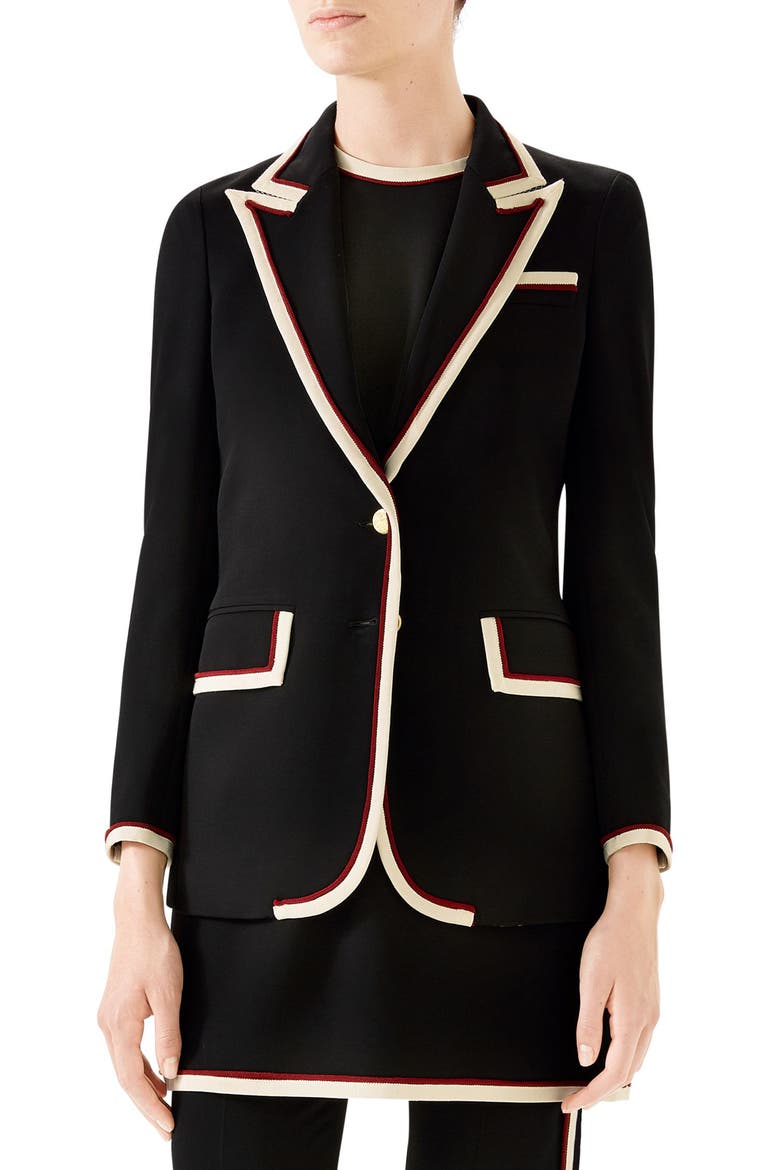 Peak Lapel Stretch Cady Blazer, Main, color, BLACK