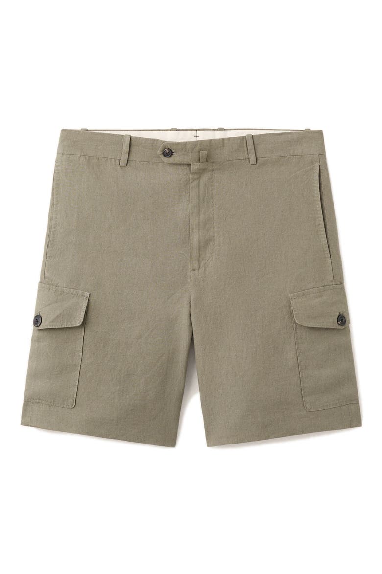 Linen Cargo Bermuda Shorts, Alternate, color, KHAKI GREEN