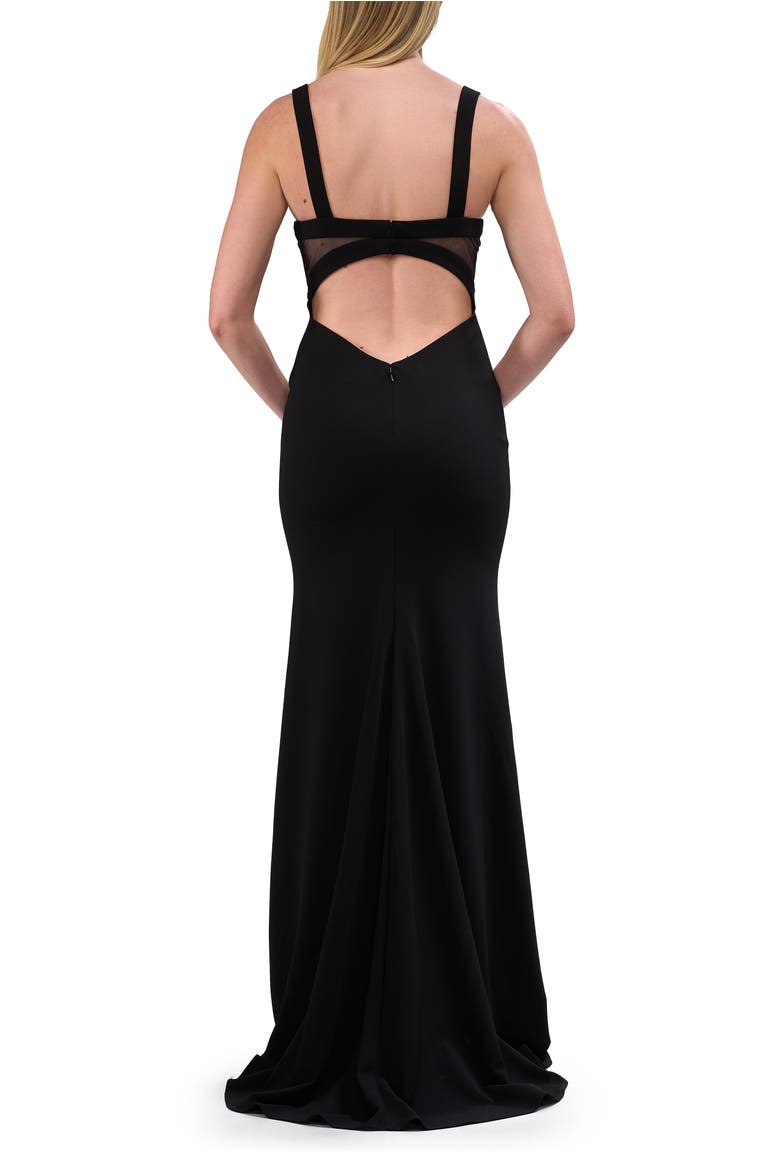 Long Evening Dress with Illusion Mesh Sides, Alternate, color, Black