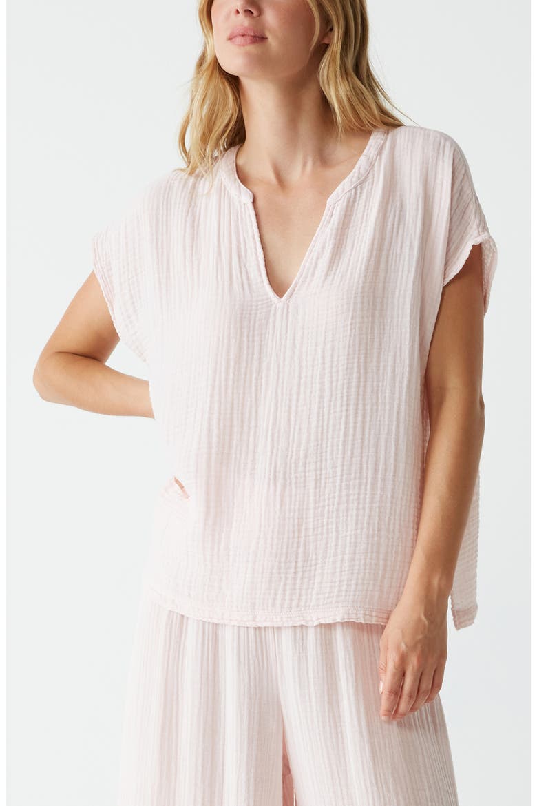 Naomi Split Neck Gauze Top, Alternate, color, LYCHEE