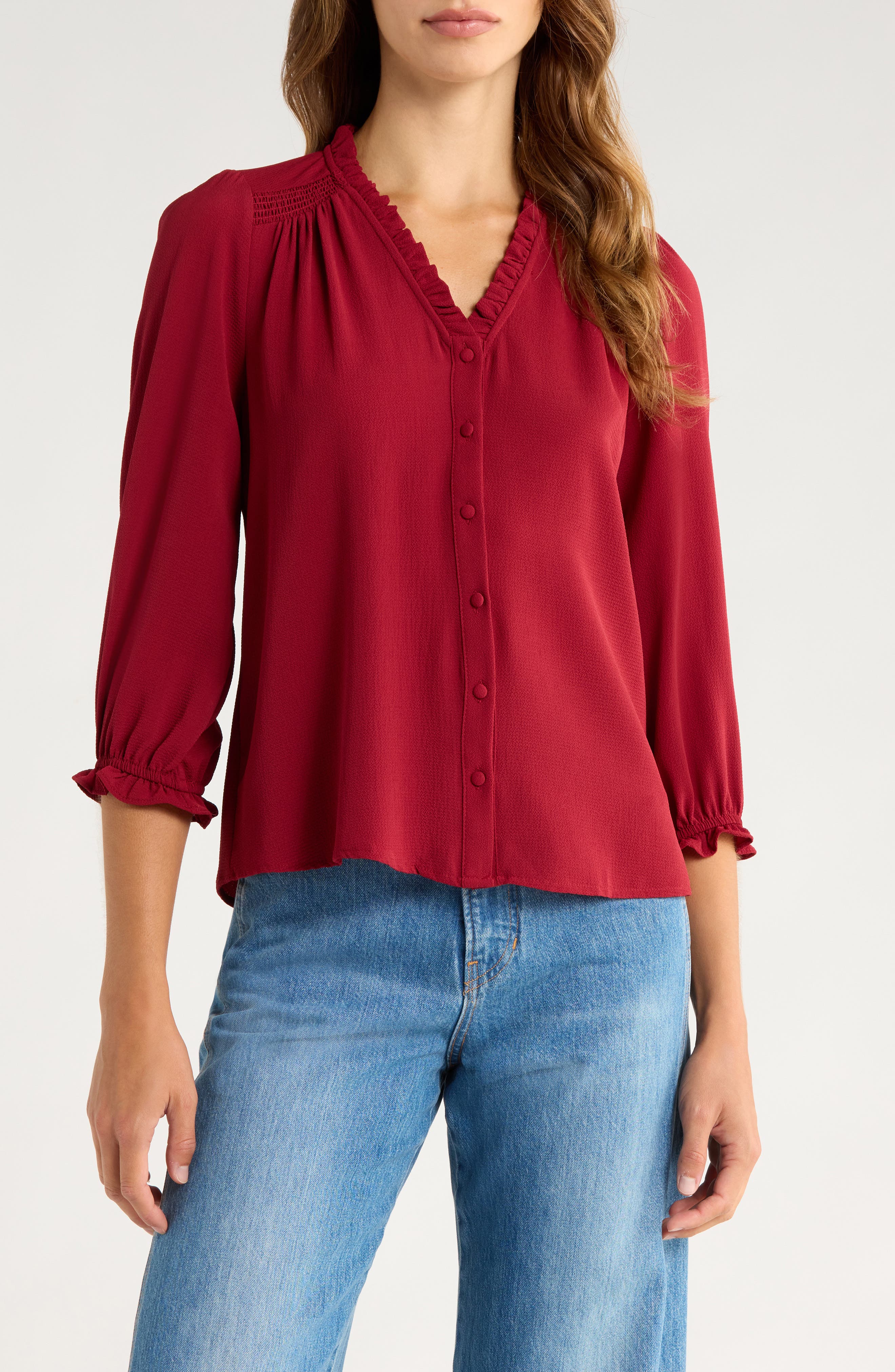 CeCe Ruffle V-Neck Blouse