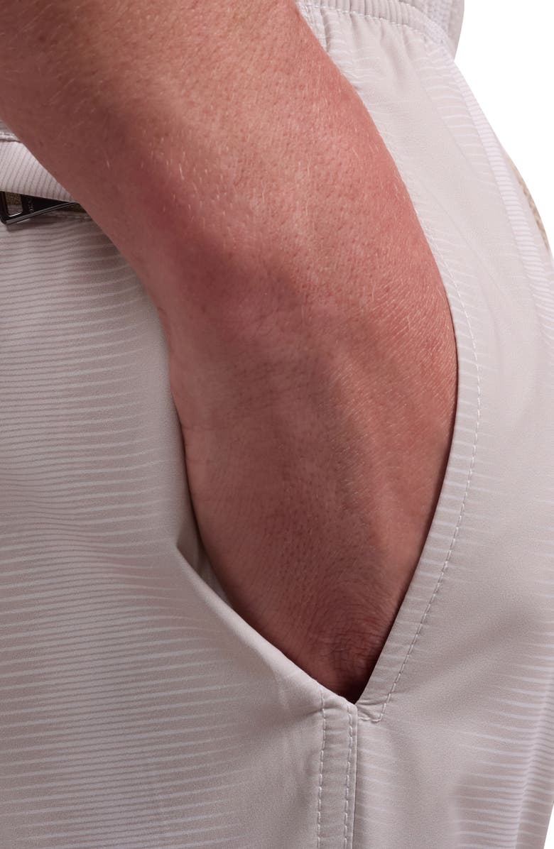 Bugatchi Cruz Print Swim Trunks, Alternate, color, Almond