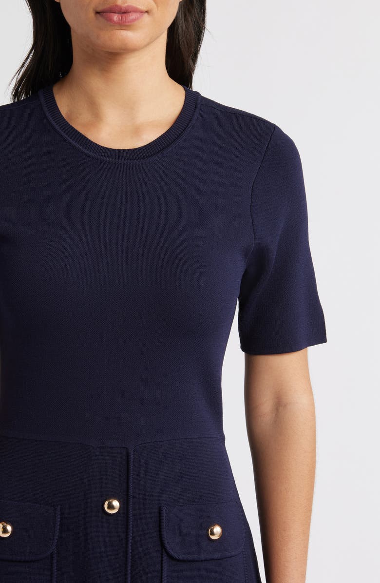 Eliza J Patch Pocket Knit A-Line Dress, Alternate, color, Navy