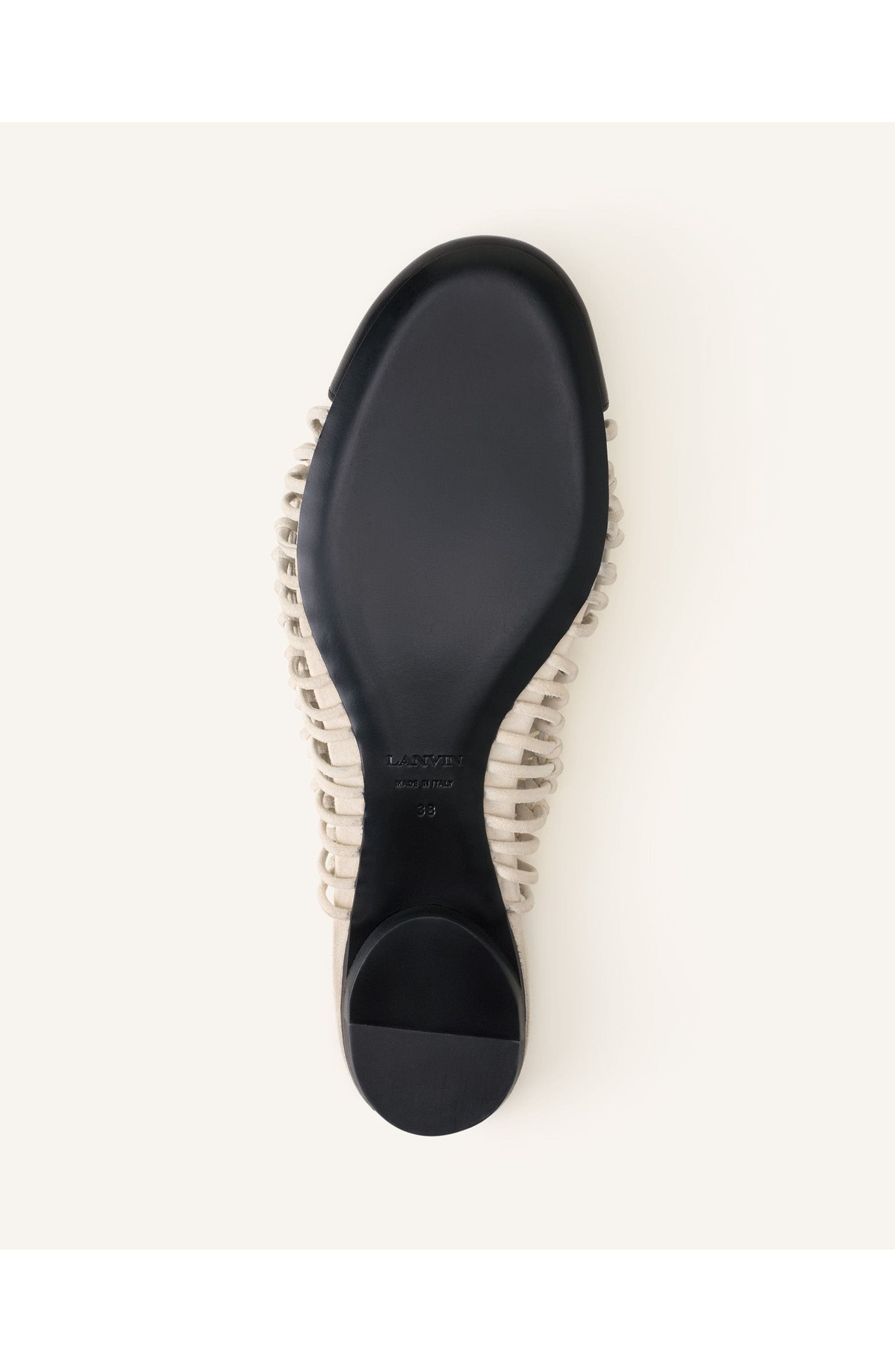 Lanvin Knitline Slingback Ballerina In Leather, Alternate, color, White/Black