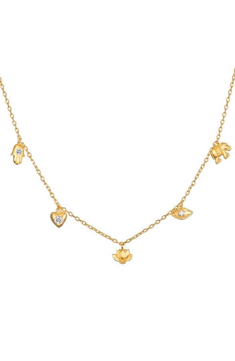 Sacred Symbols White Topaz Charm Choker Necklace