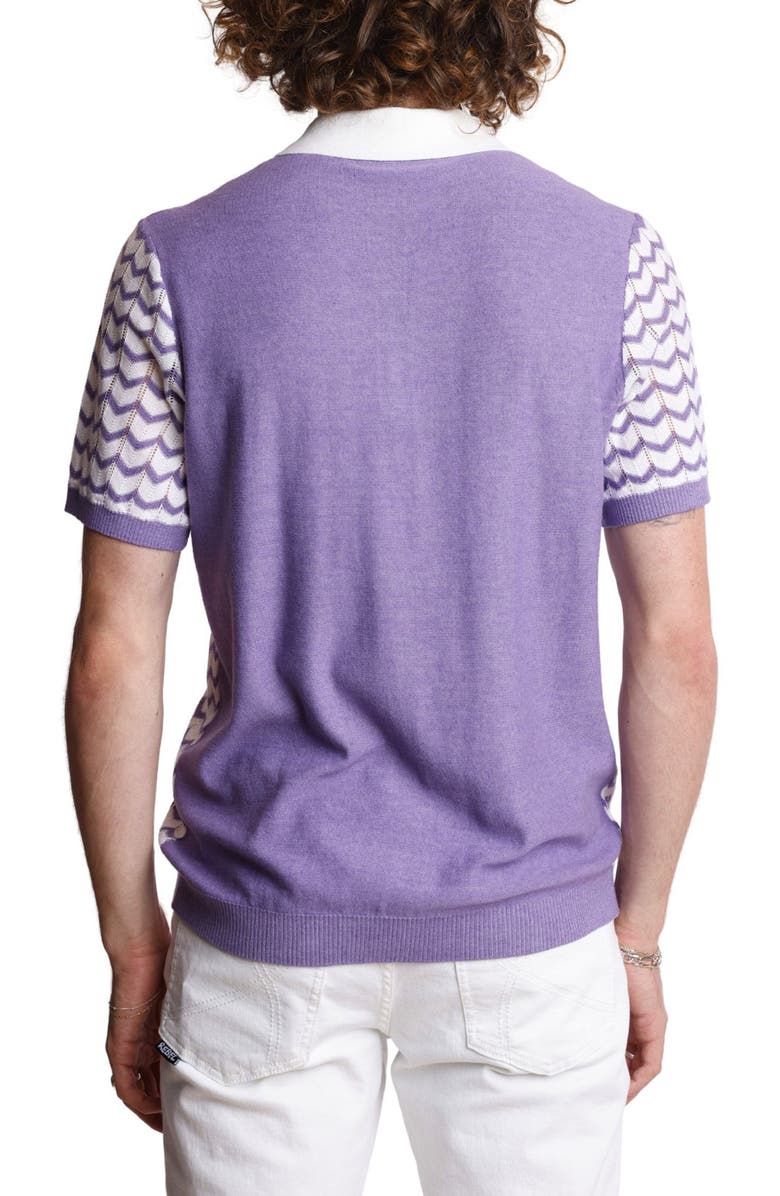 PAISLEY & GRAY Chevron Open Knit Polo, Alternate, color, White & Lilac Zig Zag