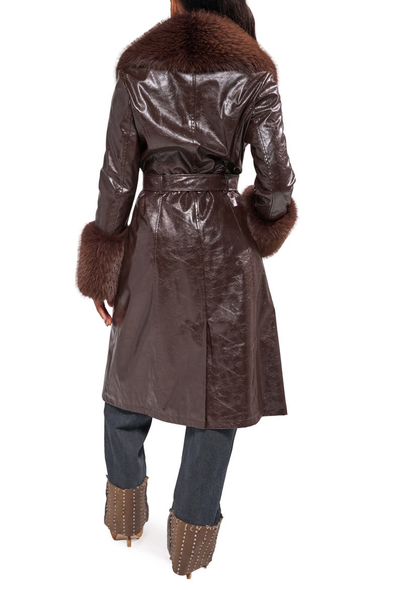 Kaya Trench Coat with Faux Fur Trim, Alternate, color, ESPRESSO
