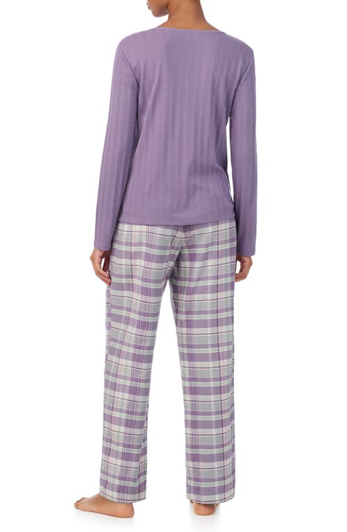 Ralph Lauren Plaid Cotton-blend Henley Pajama Set In Purple