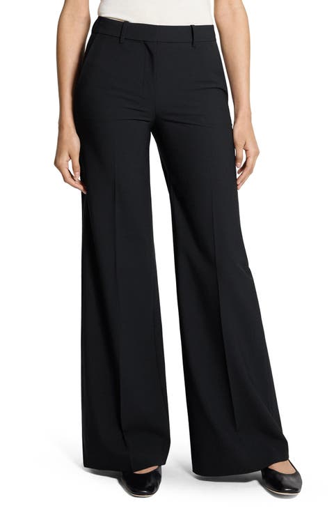 Mid Rise Stretch Wool Flare Pants