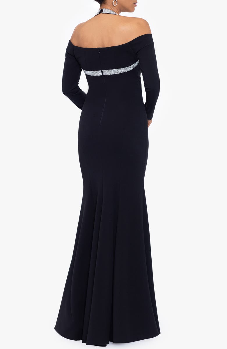 Betsy & Adam Rhinestone Halter Neck Long Sleeve Gown, Alternate, color,