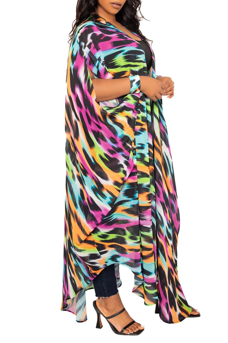 Animal Print Chiffon Robe with Wrist Bands, Alternate, color, MULTI