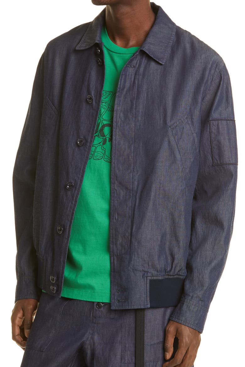 Split Raglan Sleeve Denim Bomber Jacket, Alternate, color, NAVY