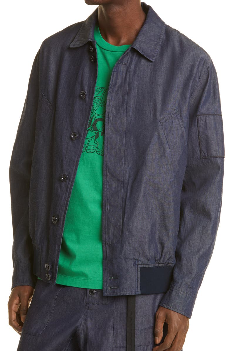 4SDesigns Split Raglan Sleeve Denim Bomber Jacket, Alternate, color, 