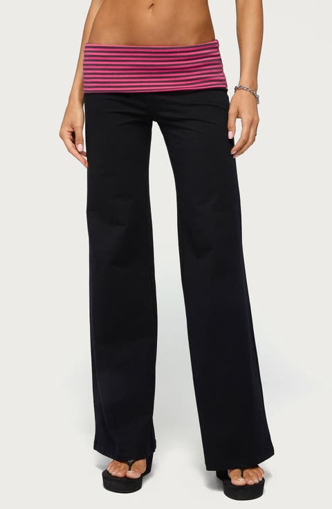 Maci Striped Foldover Wide Leg Pants