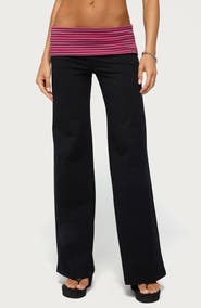 EDIKTED Maci Striped Foldover Wide Leg Pants