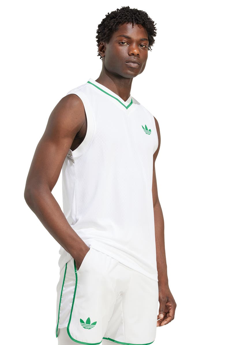 adidas Jacquard V-Neck Tank, Alternate, color, White