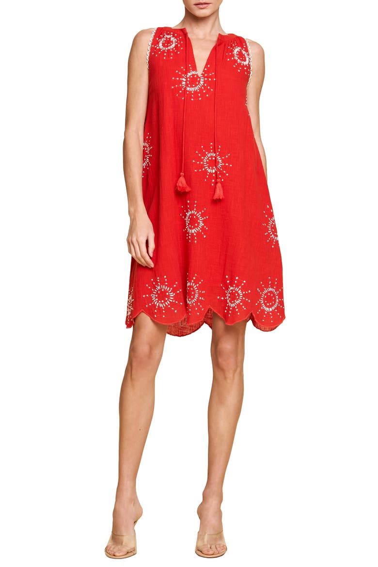 Kailani Embroidered Sleeveless A-Line Dress, Main, color, RED