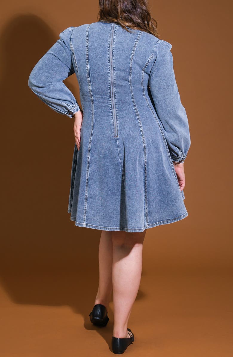 FLYING TOMATO Washed Denim Long Sleeve Minidress, Alternate, color, Blue Acid