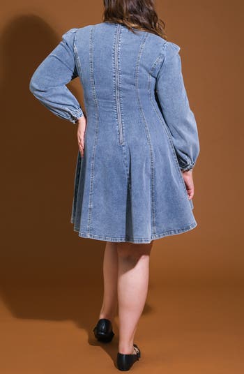 Washed Denim Long Sleeve Minidress