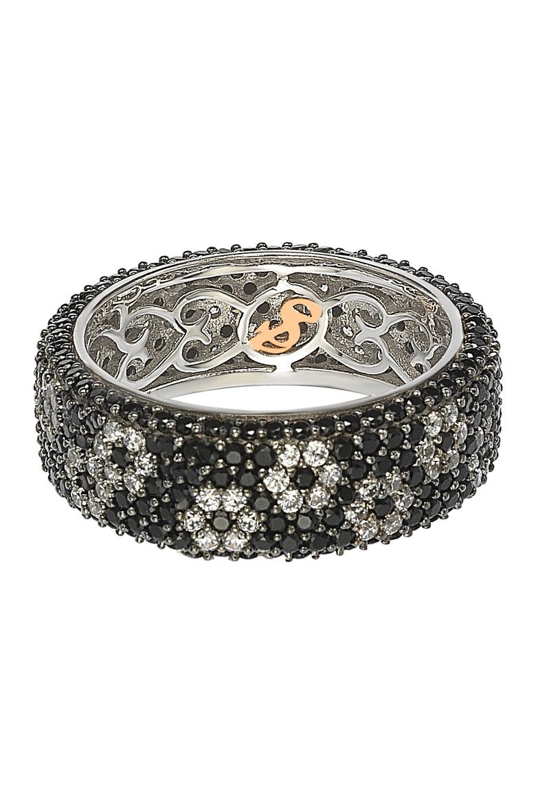 Sterling Silver Black & White Cubic Zirconia Flower Eternity Ring, Alternate, color, BLACK