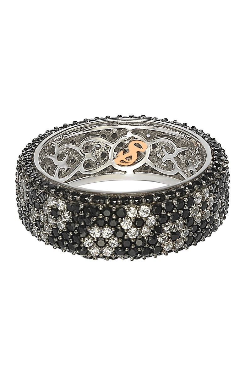 SUZY LEVIAN Sterling Silver Black & White Cubic Zirconia Flower Eternity Ring, Alternate, color, Black