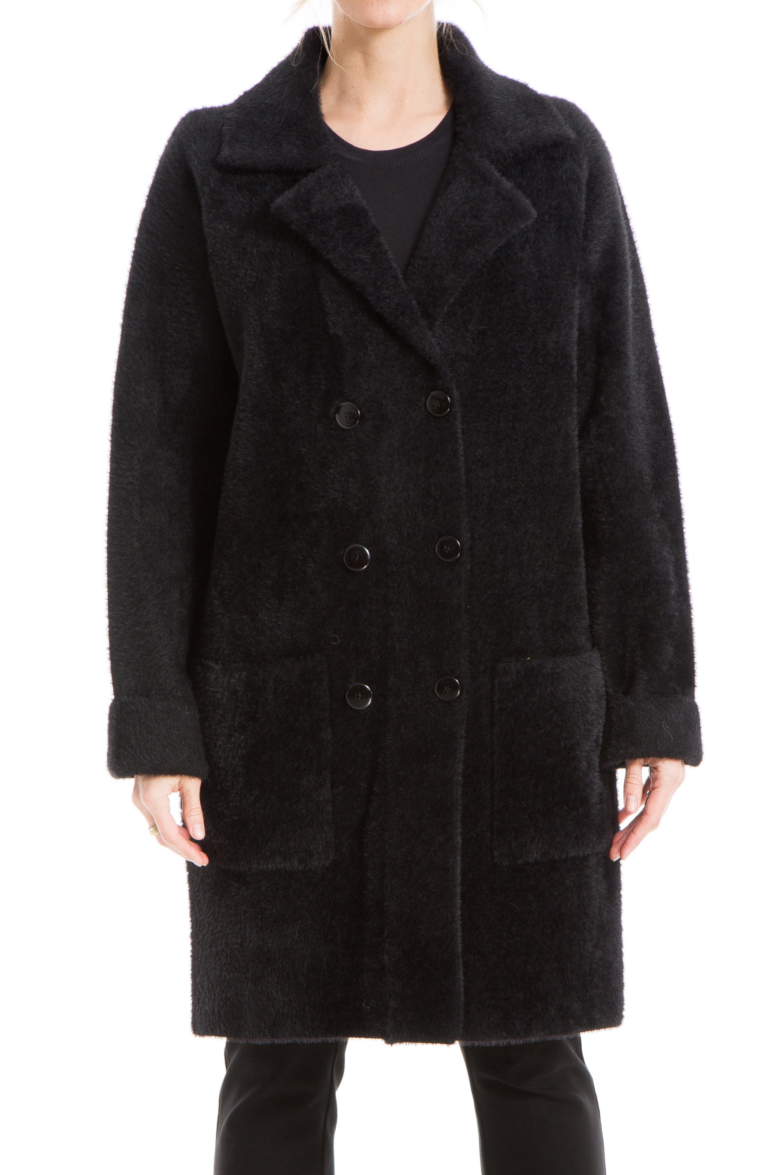 MAX STUDIO Fuzzy Double Breasted Sweater Coat