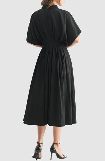 Short Sleeve Pleated Midi Shirtdress