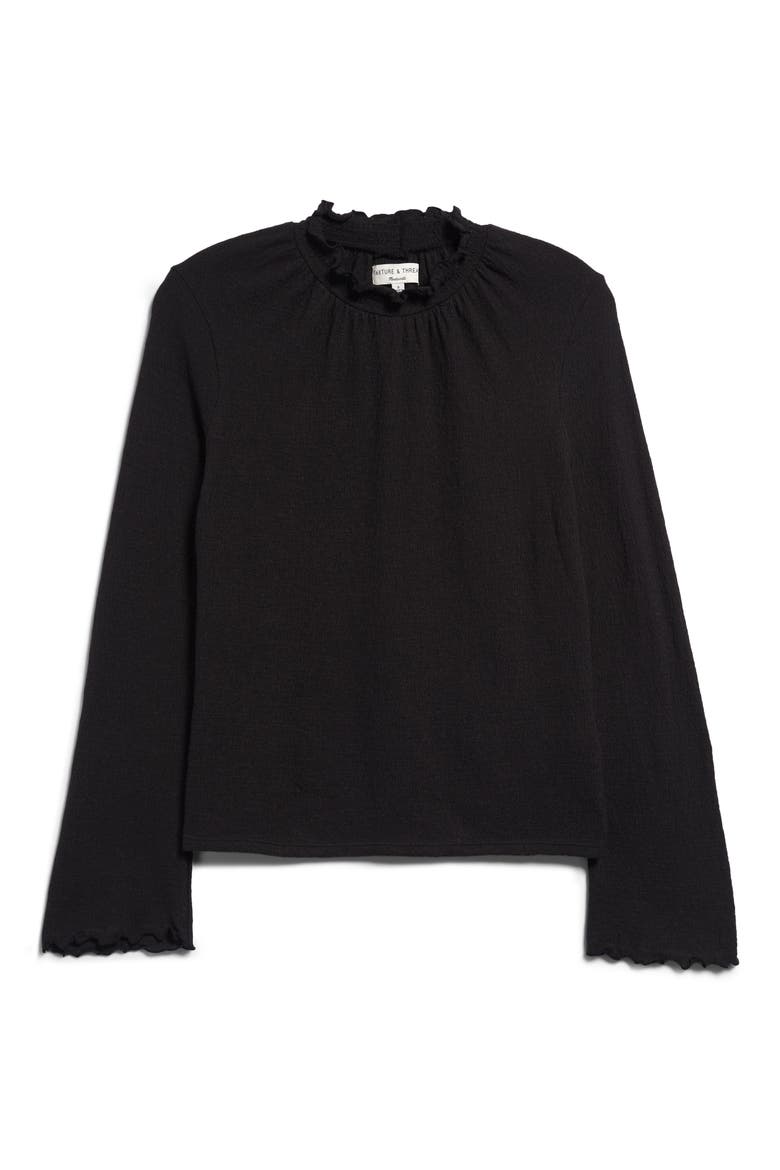Texture & Thread Ruffled Mock Neck Top, Main, color, TRUE BLACK