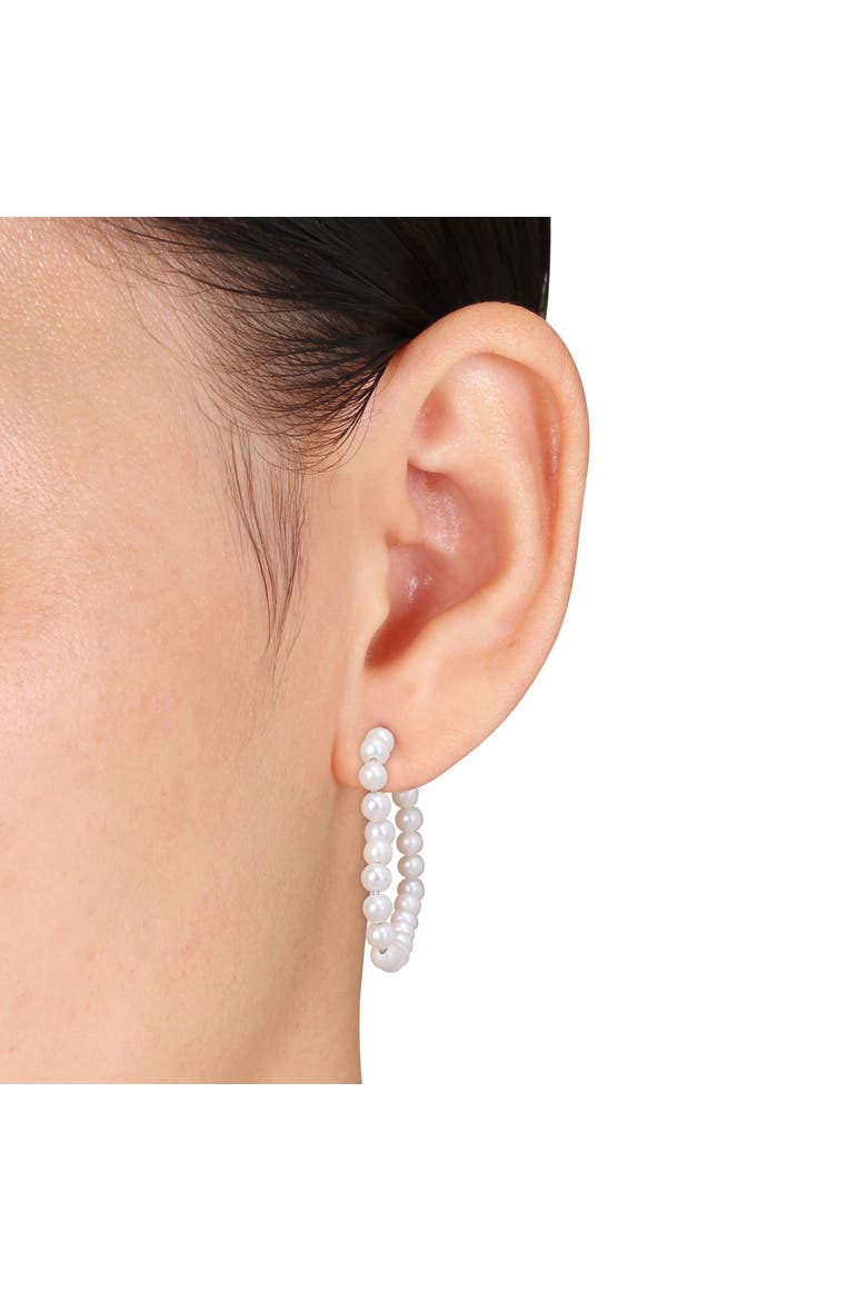 Pearl Open Heart Hoop Earrings, Alternate, color, Sterling Silver